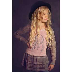 Jak & Peppar girls top 10 12 14 crochet red grey dreamcatcher t-shirt tunic pink